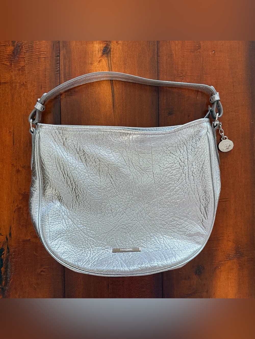 Brahmin Metallic Silver Leather Shoulder Hobo